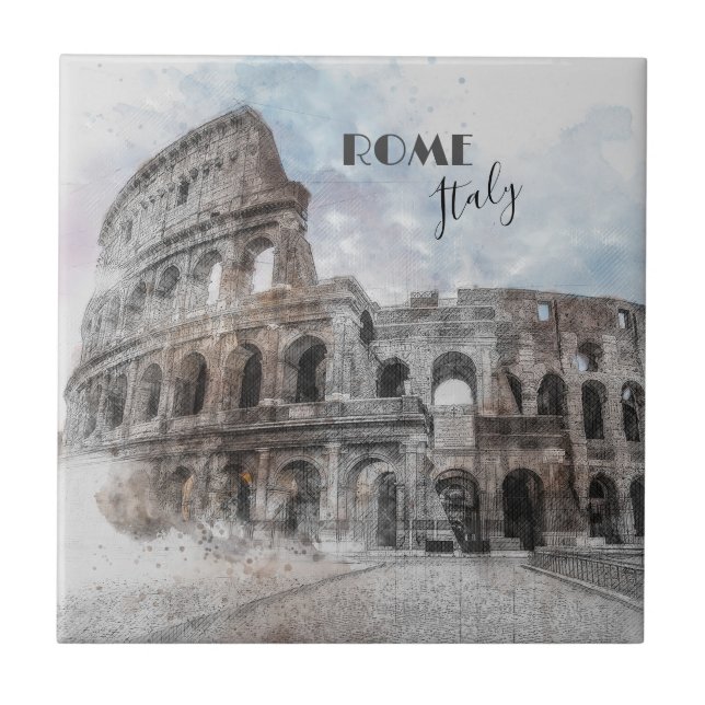 Rome Italy Colosseum Vintage Travel Art Ceramic  Tile (Front)