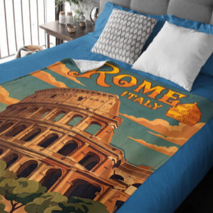 Rome Italy Colosseum Vintage Travel Fleece Blanket