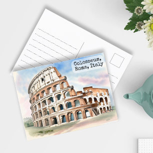 Rome, Italy Colosseum Vintage Watercolor Travel Postcard