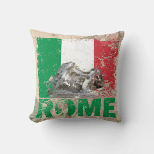 Rome Italy Distressed Flag on Vintage Europe Map Cushion