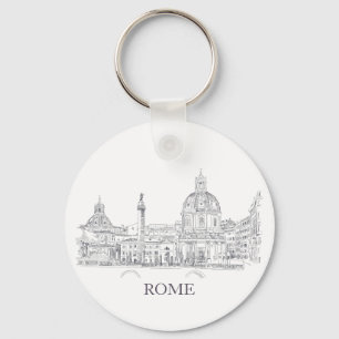 Rome Italy Domes and Obelisk Pen and Ink Sketch Key Ring
