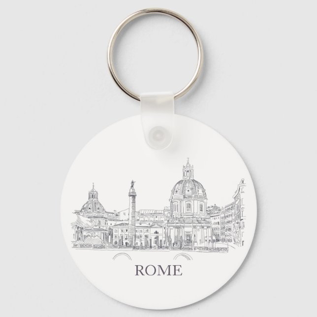 Rome Italy Domes and Obelisk Pen and Ink Sketch Key Ring (Front)