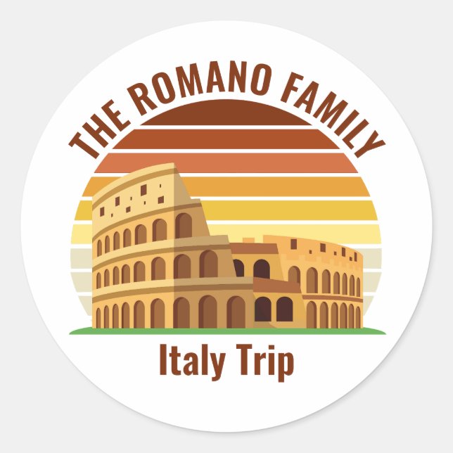 Rome Italy Family Trip Colosseum Sunset Custom Classic Round Sticker (Front)