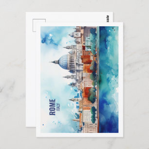 Rome Italy Famous Travel Place Watercolor Postcard
