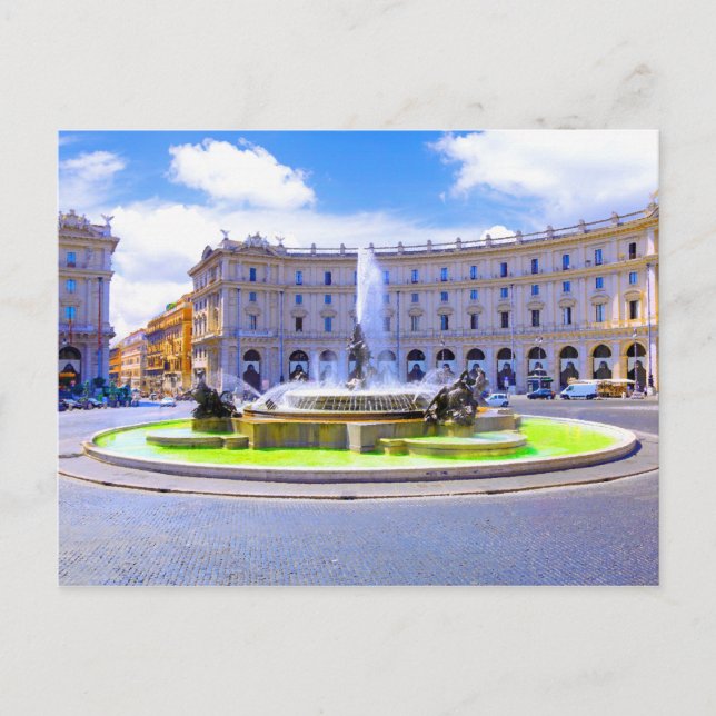 Rome, Italy - Fountain roundabout outside Piazza d Postcard (Front)