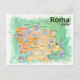 Rome Italy Illustrated Travel Map Postcard