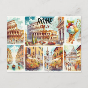 Rome Italy Illustrated Travel Postcard Vintage