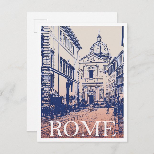 Rome Italy Illustration Art vintage Travel Postcard (Front/Back)