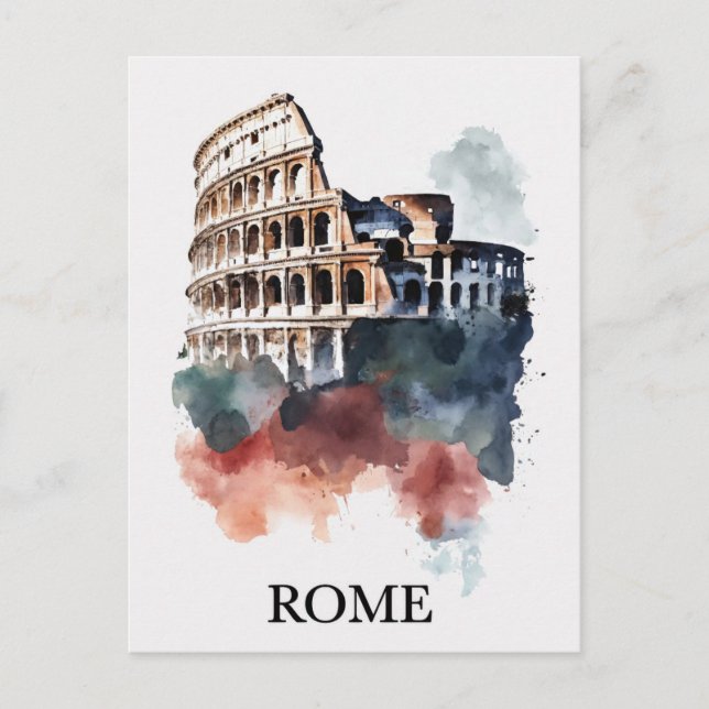 Rome Italy Italian Colosseum Watercolor Travel Postcard (Front)