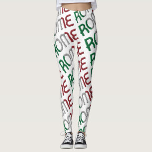 Rome Italy Italian Flag Colours Typography Pattern Leggings
