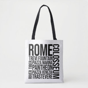 Rome, Italy Landmarks Typography - Europe Word Art Tote Bag