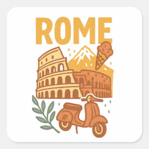 Rome Italy Minimalist Hand-Drawn Colosseum Square Sticker