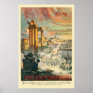 Rome Italy Paris Lyon Mediterrannee Vintage Travel Poster