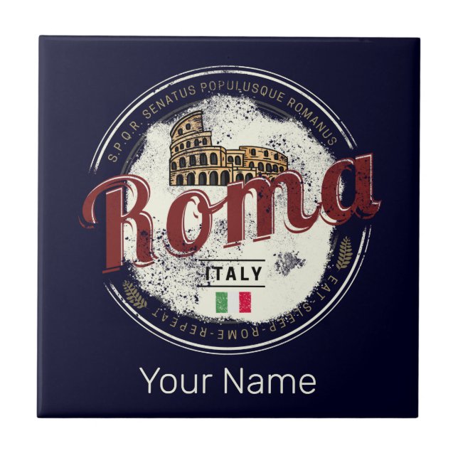 Rome Italy Retro Colosseum Vintage Holiday Tile (Front)