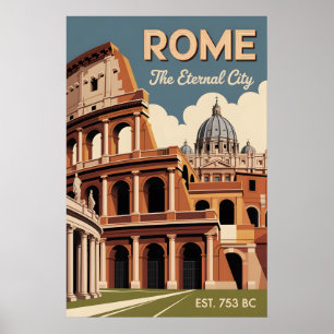 Rome Italy Retro Skyline Cityscape Travel Poster
