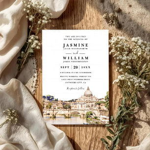 ROME Italy Skyline Destination QR Code Wedding Invitation