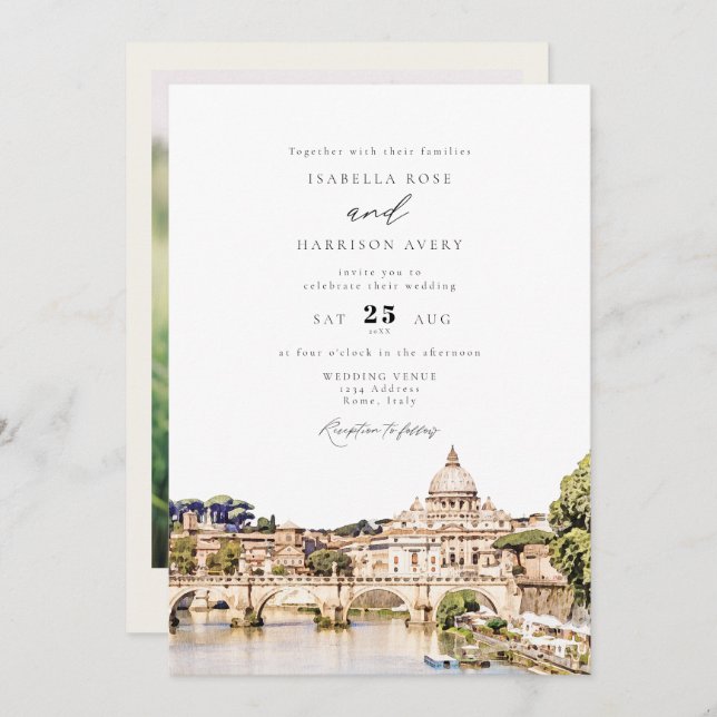 ROME Italy Skyline Destination Wedding Invitation (Front/Back)