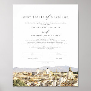 Rome Italy Skyline Marriage Certificate Keepsake Poster