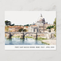 Rome Italy Tiber River Watercolor Italian Travel