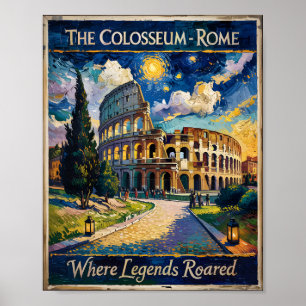 Rome Italy Travel Colosseum Starry Night Van Gogh Poster