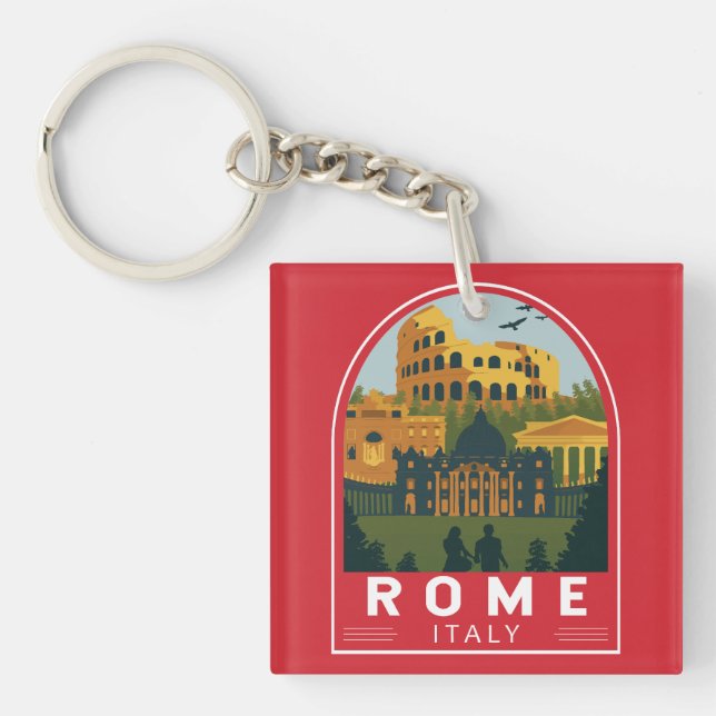 Rome Italy Travel Retro Emblem Key Ring (Front)