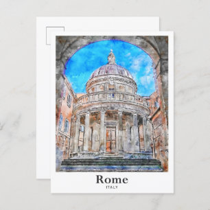 Rome Italy Travel Watercolor Hand Drawn Postcard