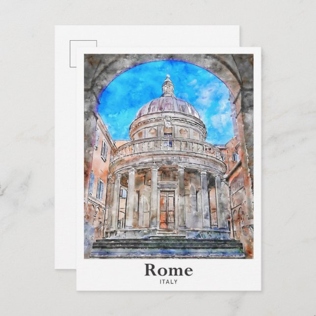 Rome Italy Travel Watercolor Hand Drawn Postcard (Front/Back)