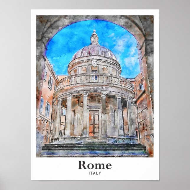 Rome Italy Travel Watercolor Hand Drawn Poster (Front)