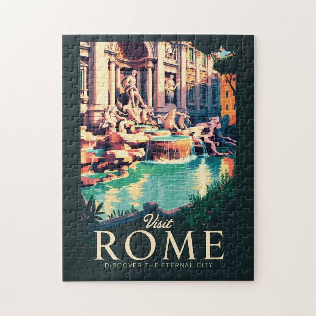 Rome Italy Trevi Fountain Illustration Travel Art Jigsaw Puzzle (Vertical)