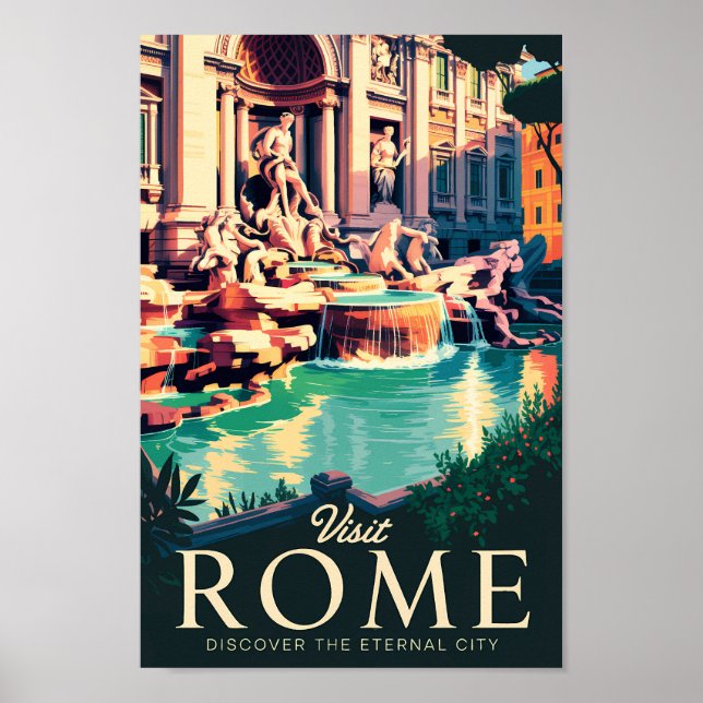 Rome Italy Trevi Fountain Illustration Travel Art Poster (Front)