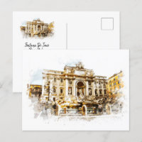 ROME Italy Trevi Fountain Watercolor Painting Roma