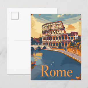 Rome Italy Vintage Retro Travel Illustration Postcard