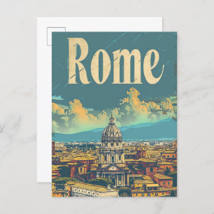 Rome Italy Vintage Retro Travel Illustration Postcard