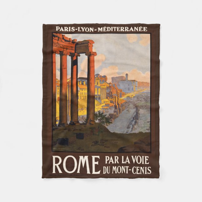 Rome Italy vintage travel fleece blanket (Front)
