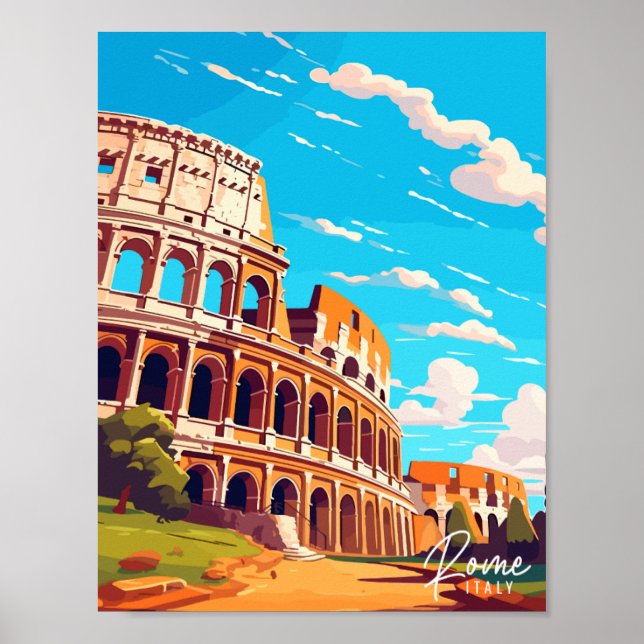 Rome Italy vintage travel illustration Poster (Front)