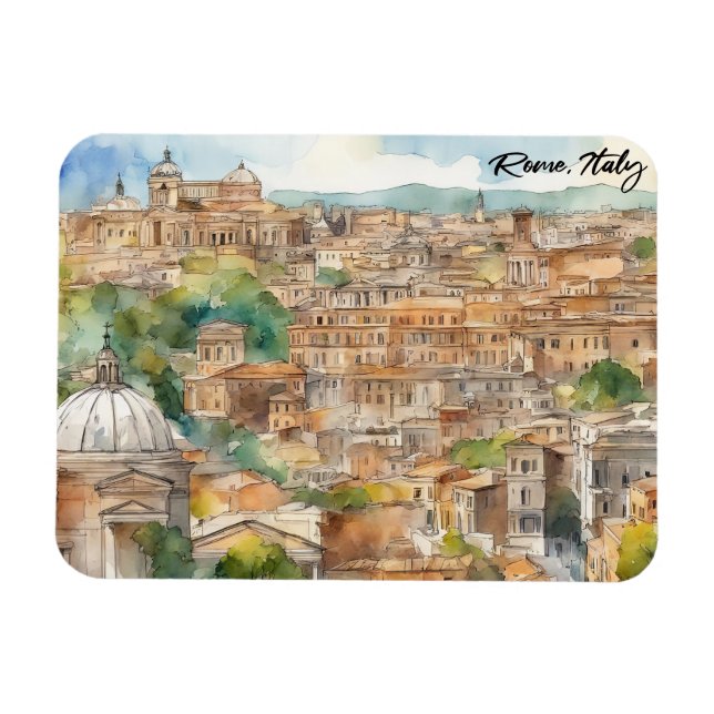 Rome Italy Watercolor Painting Panorama View Magnet (Horizontal)