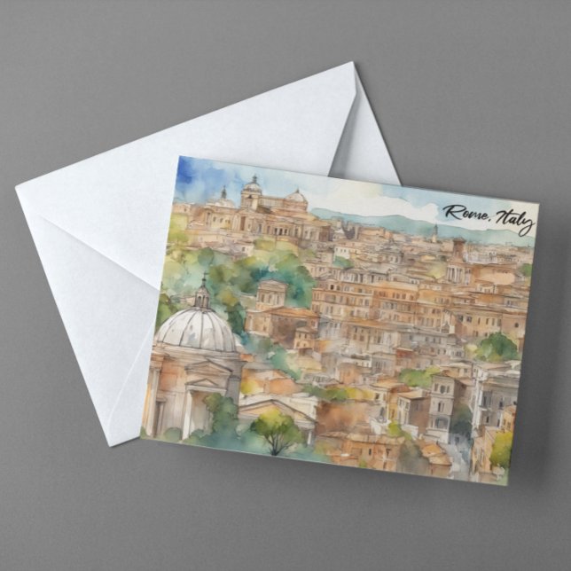 Rome Italy Watercolor Painting Panorama View Postcard (Rome Italy watercolor postcard)