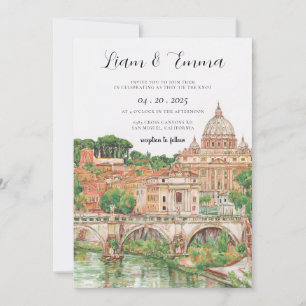 Rome Italy Watercolor Wedding Invitation