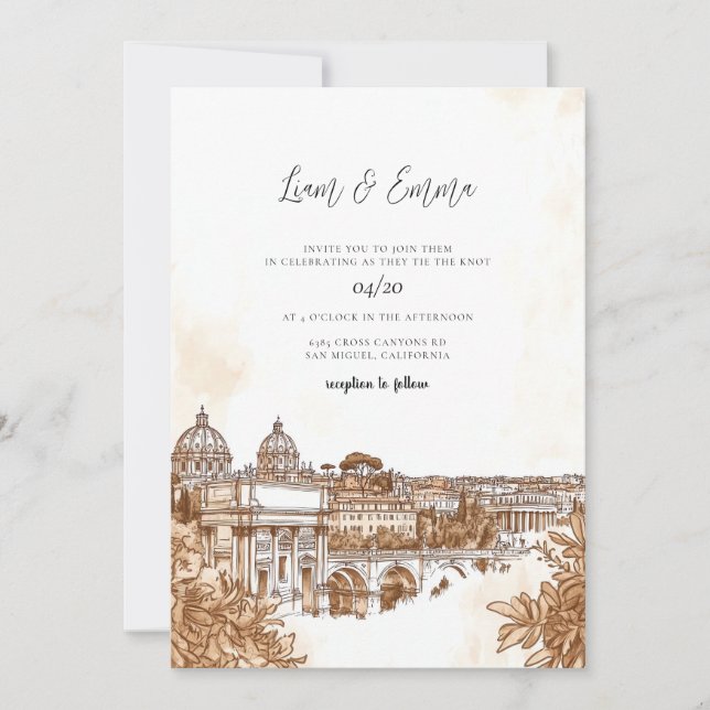 Rome Italy Watercolor Wedding Invitation (Front)