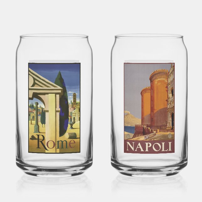 Rome & Naples Italy Vintage Travel Can Glass (Front)