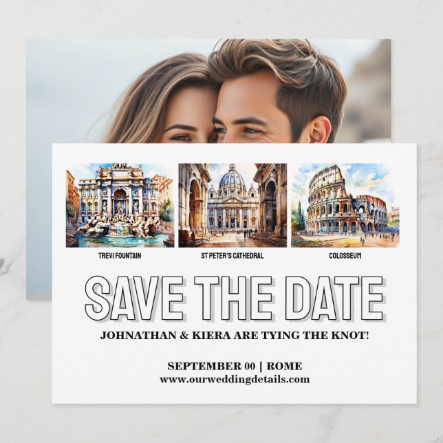 Rome photo save the date wedding destination invitation (Front/Back)