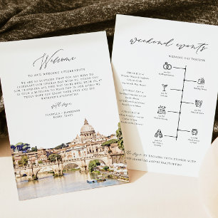 Rome Skyline Welcome Letter Timeline Wedding Card