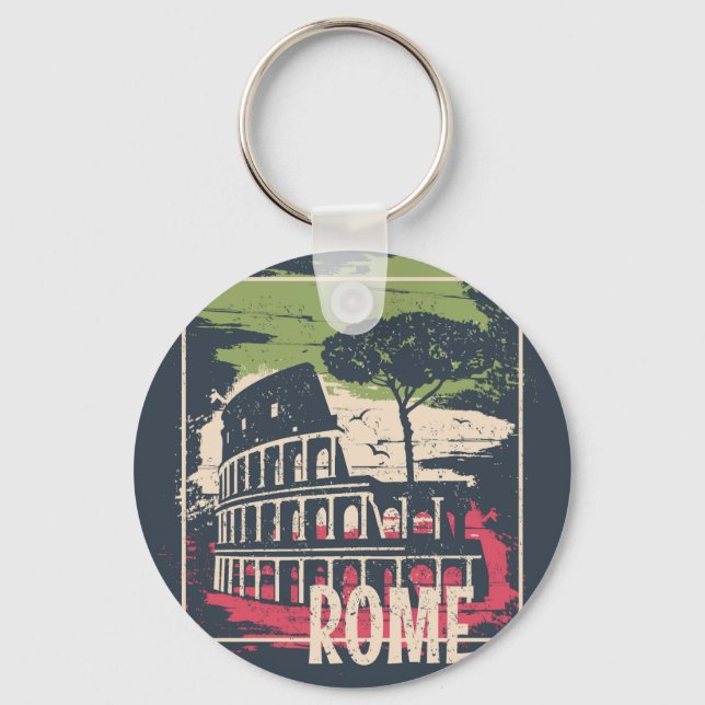 Rome Typography: Eiffel Tower Poster. Key Ring (Front)