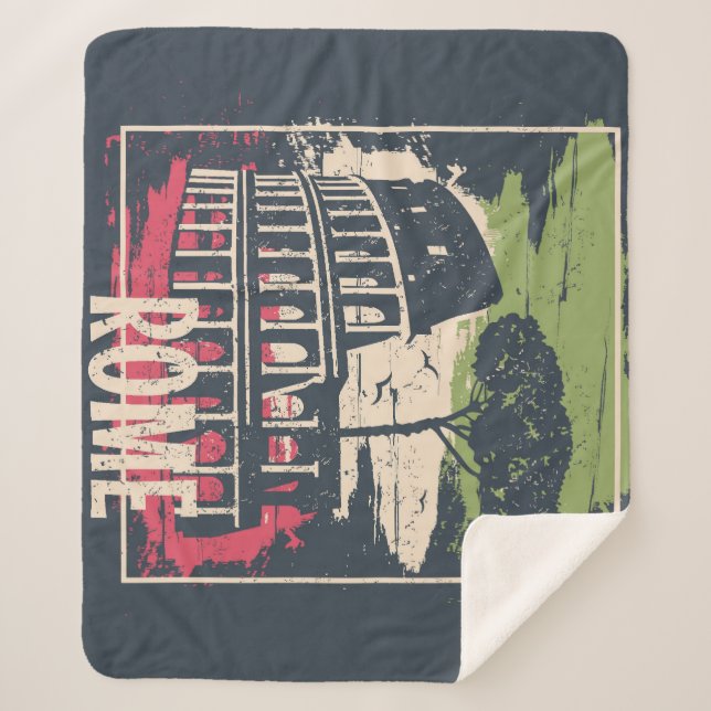 Rome Typography: Eiffel Tower Poster. Sherpa Blanket (Front)