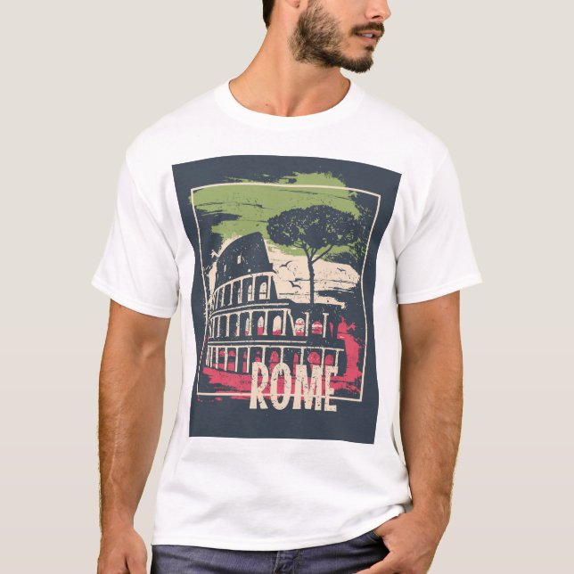 Rome Typography: Eiffel Tower Poster. T-Shirt (Front)