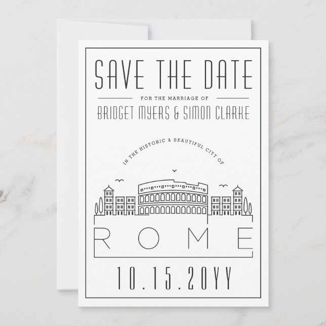 Rome Wedding | Stylised Skyline Save the Date Invitation (Front)