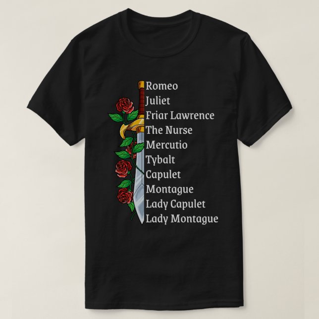 Romeo and Juliet Cast of Characters T-Shirt (Design Front)