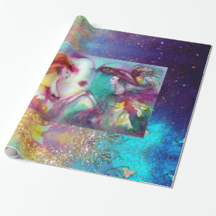 ROMEO AND JULIET / GOLD BLUE SPARKLES WRAPPING PAPER