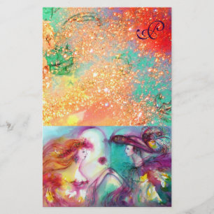 ROMEO AND JULIET,PINK GREEN GOLD SPARKLES MONOGRAM STATIONERY