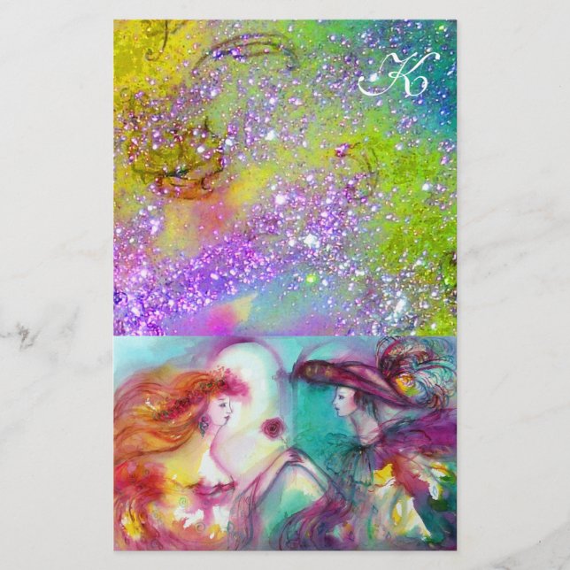 ROMEO AND JULIET,PURPLE GREEN GOLD SPARKLES STATIONERY (Front)